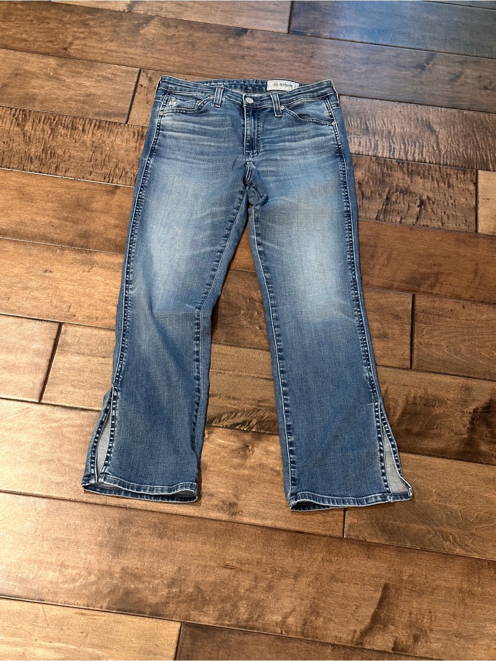 Ag Adriano Goldschmied Light Blue Jodi Cropped Flare Jeans with Hem Slits